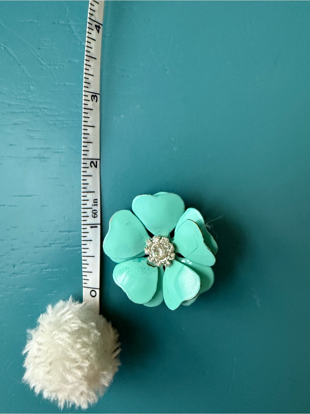 Turquoise Flower Brooch with Rhinestone Center
